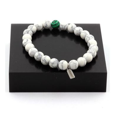 Howlite + Malachite Bracelet 8 mm Beads.