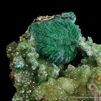 Malachite ps. Azurite on Cuprian Smithsonite