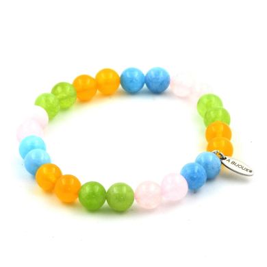 Blue Chalcedony + Pink Quartz + Peridot + Yellow Agate Bracelet 8 mm.