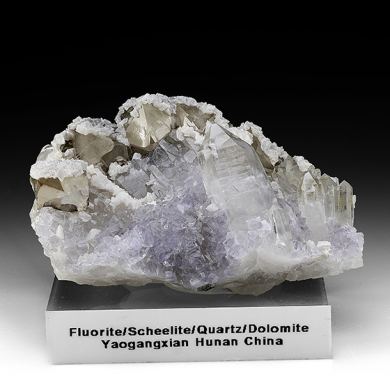 Scheelite with Fluorite, Quartz