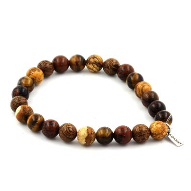 Mahogany Obsidian + Tiger Eye + Landscape Jasper + wood Bracelet 8 mm Beads.