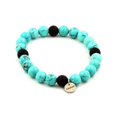 Turquoise + Matte Black Onyx Bracelet 8 mm Beads.