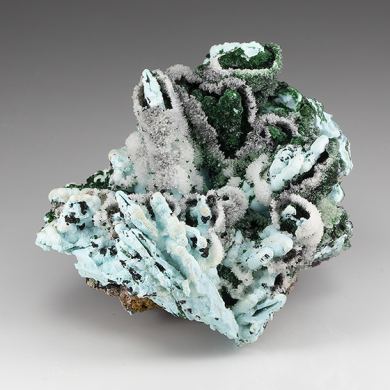 Chrysocolla pseudomorph with Malachite, Quartz