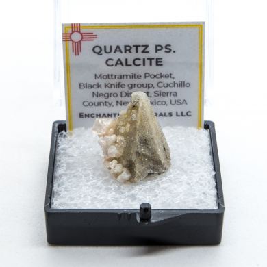 Mottramite on Quartz ps. Calcite