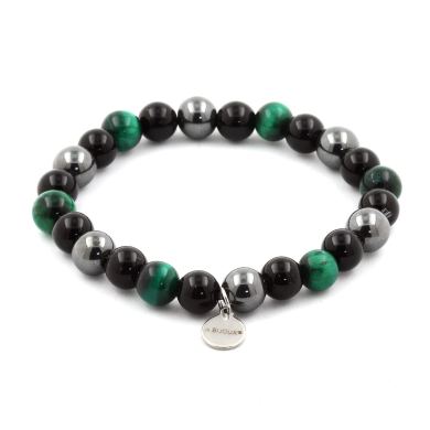 Green Tiger's Eye + Hematite + Black Agate Bracelet 8 mm Beads.