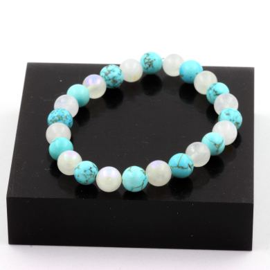 Moonstone + Turquoise Bracelet 8 mm.