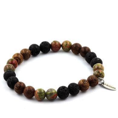 Unakite + Lava + Wood Bracelet 8 mm.