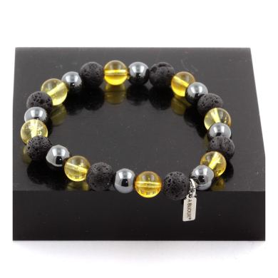 Hematite + Citrine + Lava Bracelet 8 mm Beads.