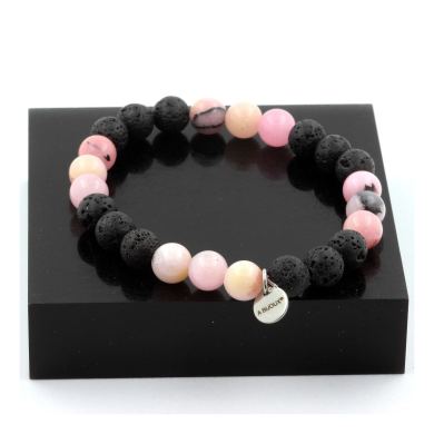 Pink Opal + Lava Bracelet 8 mm Beads.