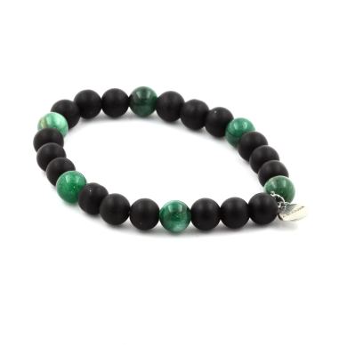 Matte Black Onyx + green Mica from Tanzania Bracelet 8 mm Beads.