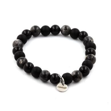 Labradorite + Black Agate + Matte Black Onyx Bracelet 8 mm Beads.