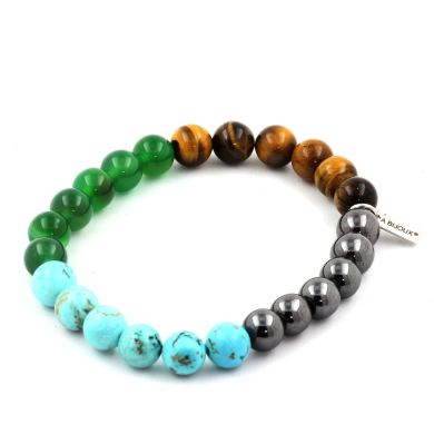 Tiger's Eye + Hematite + Green Agate + Turquoise Bracelet 8 mm Beads.