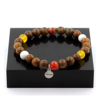 Banded Agate + Yellow Agate + Howlite + Wood Bracelet 8 mm Beads.