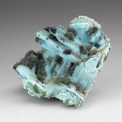 Chrysocolla pseudomorph with Malachite, Quartz