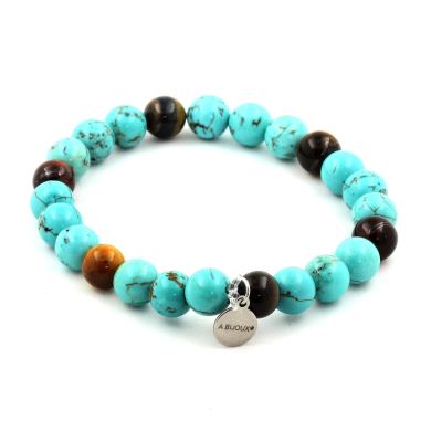 Multicolor Tiger's Eye + Turquoise Bracelet 8 mm Beads.