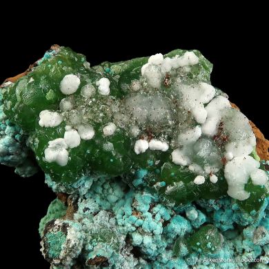 Smithsonite var. Cuprian, Aurichalcite, and Calcite