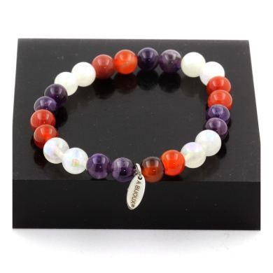 Amethyst + Banded Agate + Moonstone Bracelet 8 mm Beads.