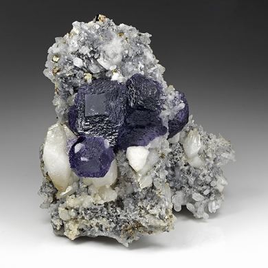 Fluorite with Calcite, Quartz