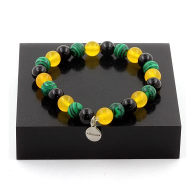 Yellow Agate + Malachite + Black Agate Bracelet 8 mm Beads.