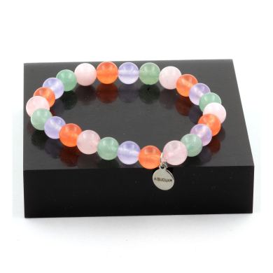 Aventurine + Orange Chalcedony + Pink Quartz + Lavender Chalcedony Bracelet 8 mm Beads.