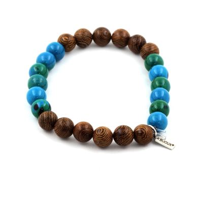 Chrysocolla + wood Bracelet 8 mm Beads.