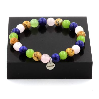 Lapis Lazuli + Landscape Jasper + Peridot + Rose Quartz Bracelet 8 mm Beads.