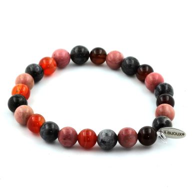 Labradorite + Banded Agate + Rhodonite Bracelet 8 mm.