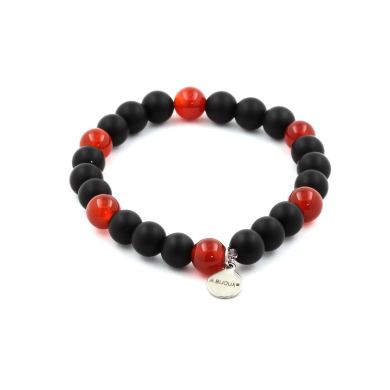 Matte Black Onyx + Carnelian from Uruguay Bracelet 8 mm Beads.