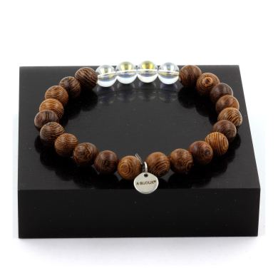 Quartz Titanium + wood Bracelet 8 mm Beads.