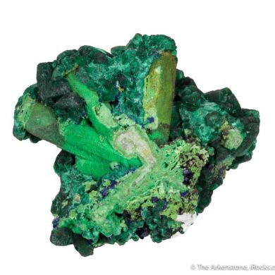 Malachite ps. Azurite, on Bayldonite ps. Mimetite