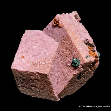 Cobaltian Calcite on Calcite twin, with Malachite