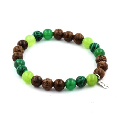 Peridot + Malachite + Green Agate + Wood Bracelet 8 mm Beads.