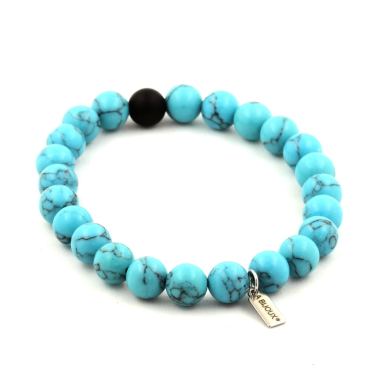 Turquoise + Matte Black Onyx Bracelet 8 mm Beads.