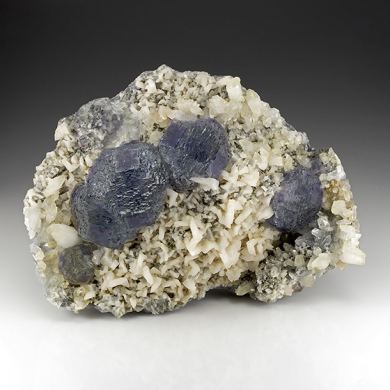 Fluorite with Dolomite, Calcite, Quartz