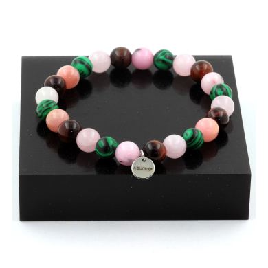 Pink Opal + Red Tiger's Eye + Pink Quartz + Malachite Bracelet 8 mm Beads.