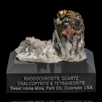 Rhodochrosite, Quartz, Chalcopyrite & Tetrahedrite