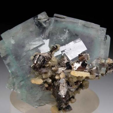 Fluorite with Ferberite, Arsenopyrite