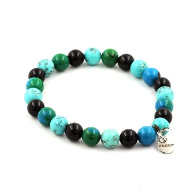 Chrysocolla + Turquoise + Black Agate Bracelet 8 mm Beads.