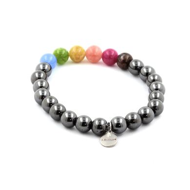 Multicolor Tourmaline + Hematite Bracelet 8 mm Beads.