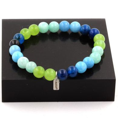 Peridot + Angelite + Blue Chalcedony + Blue Banded Agate Bracelet 8 mm Beads.