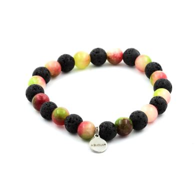 Watermelon Tourmaline + Lava Bracelet 8 mm Beads.