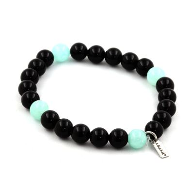 Angelite + Black Agate Bracelet 8 mm Beads.