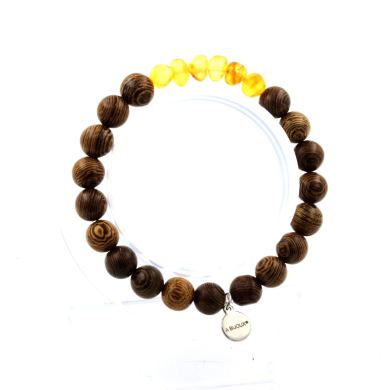 Genuine Amber from Baltic Sea + wood Bracelet 8 mm Beads.