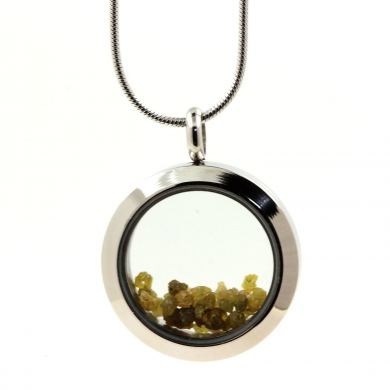 Raw green yellow diamond necklace.