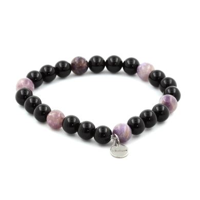 Black Agate + Purple Mica from Tanzania Bracelet 8 mm Beads.