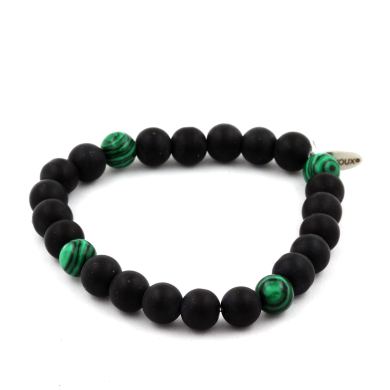 Matte Black Onyx + Malachite Bracelet 8 mm Beads.