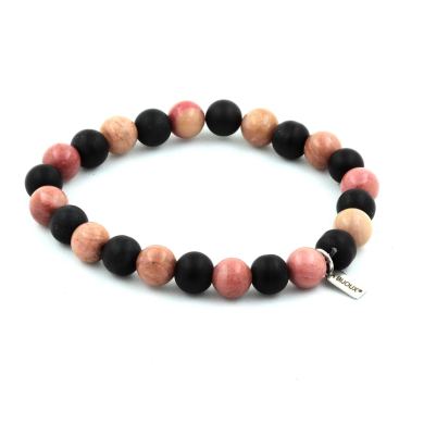 Rhodonite + Matte Black Onyx Bracelet 8 mm Beads.