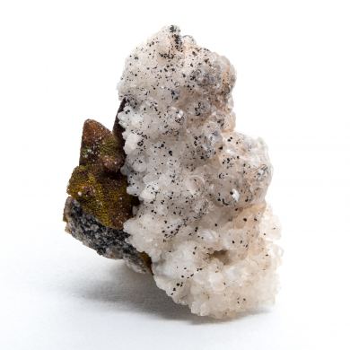 Mottramite on Quartz ps. Calcite