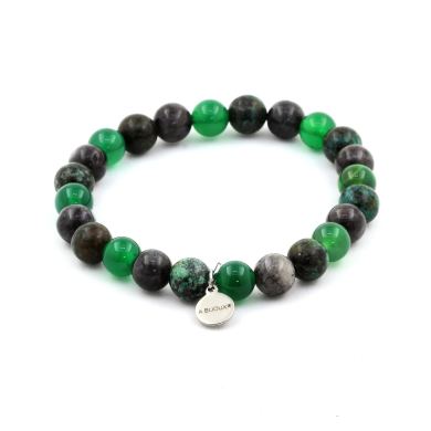 African Turquoise + Labradorite + Green Agate Bracelet 8 mm Beads.