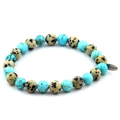 Turquoise Howlite + Dalmatian Jasper Bracelet 8 mm.